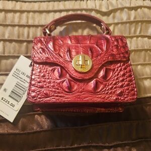 Brahmin Arietta Pomegranate/Red Melbourne Croc-Embossed Mini Top-Handle Bag